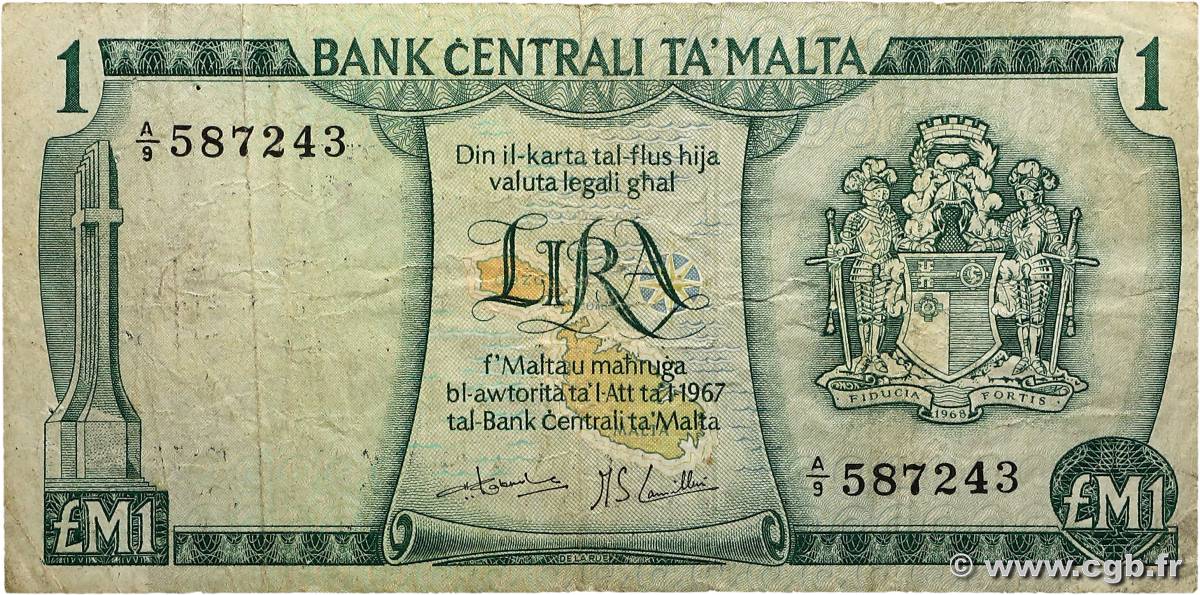 1 Lira MALTA  1973 P.31c
 VG