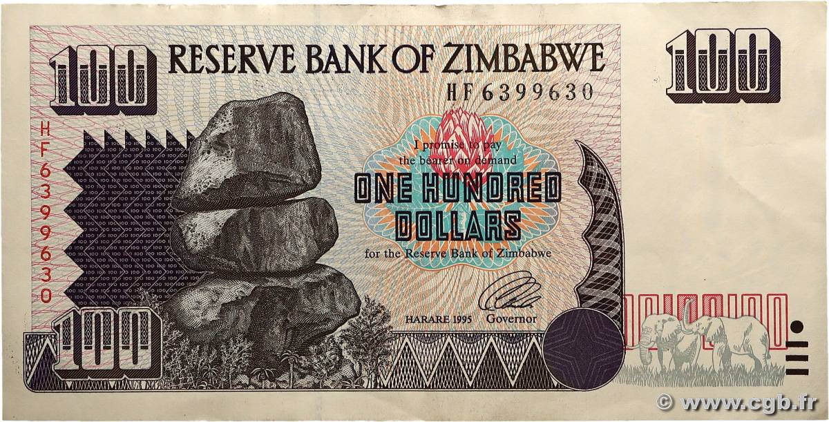 100 Dollars ZIMBABWE  1995 P.09a TTB+