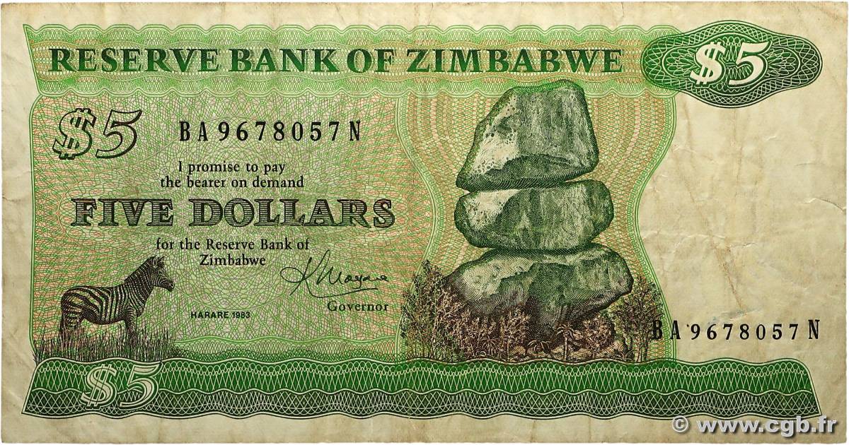 5 Dollars ZIMBABWE  1983 P.02c B