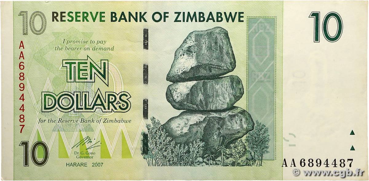 10 Dollars ZIMBABWE  2007 P.67 SUP+