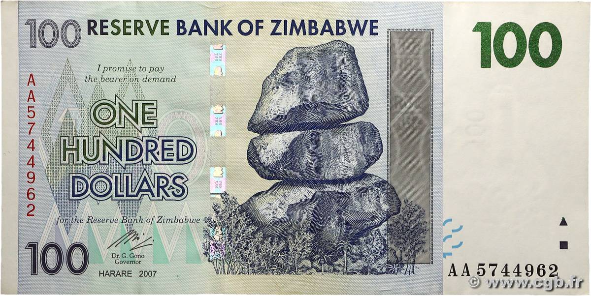100 Dollars ZIMBABWE  2007 P.69 pr.SPL