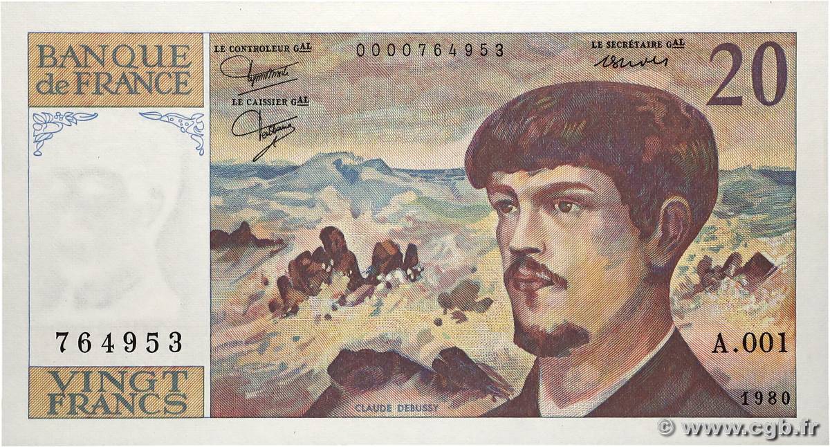 20 Francs DEBUSSY FRANCE  1980 F.66.01A1 SPL+