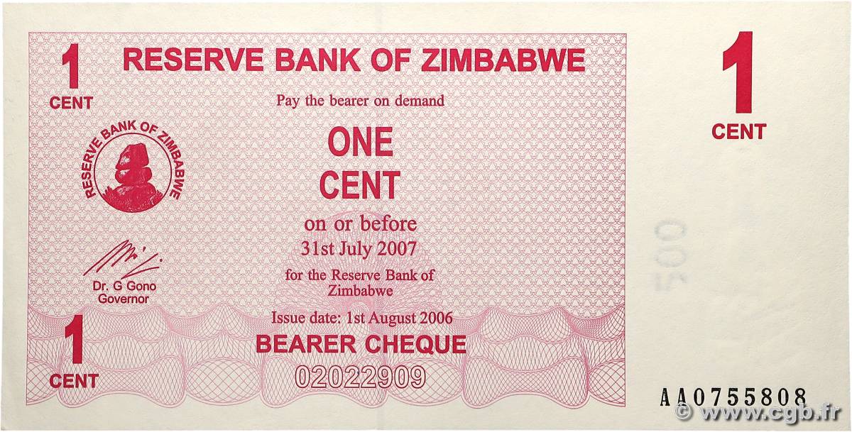 1 Cent SIMBABWE  2006 P.33 fST+