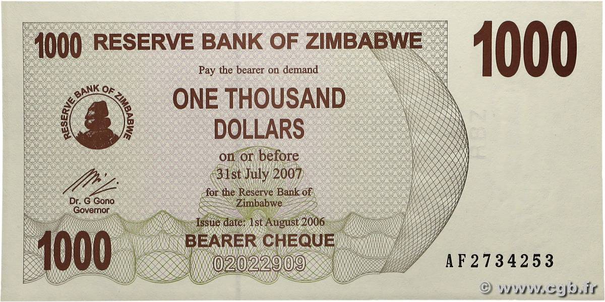 1000 Dollars ZIMBABWE  2006 P.44 pr.NEUF