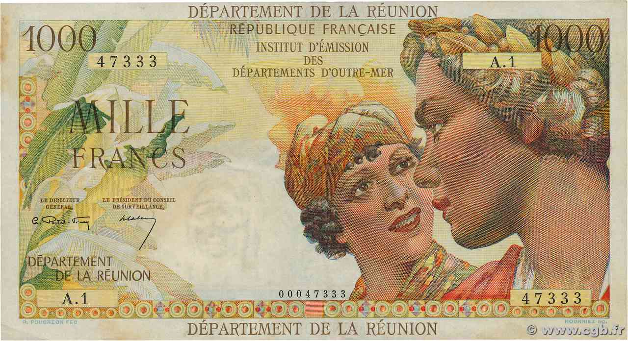 1000 Francs Union Française ISOLA RIUNIONE  1964 p.52a q.SPL