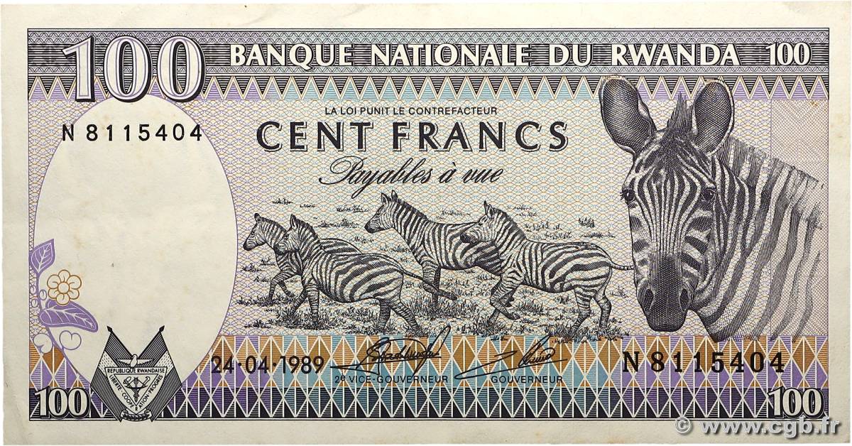 100 Francs RUANDA  1989 P.19a SPL