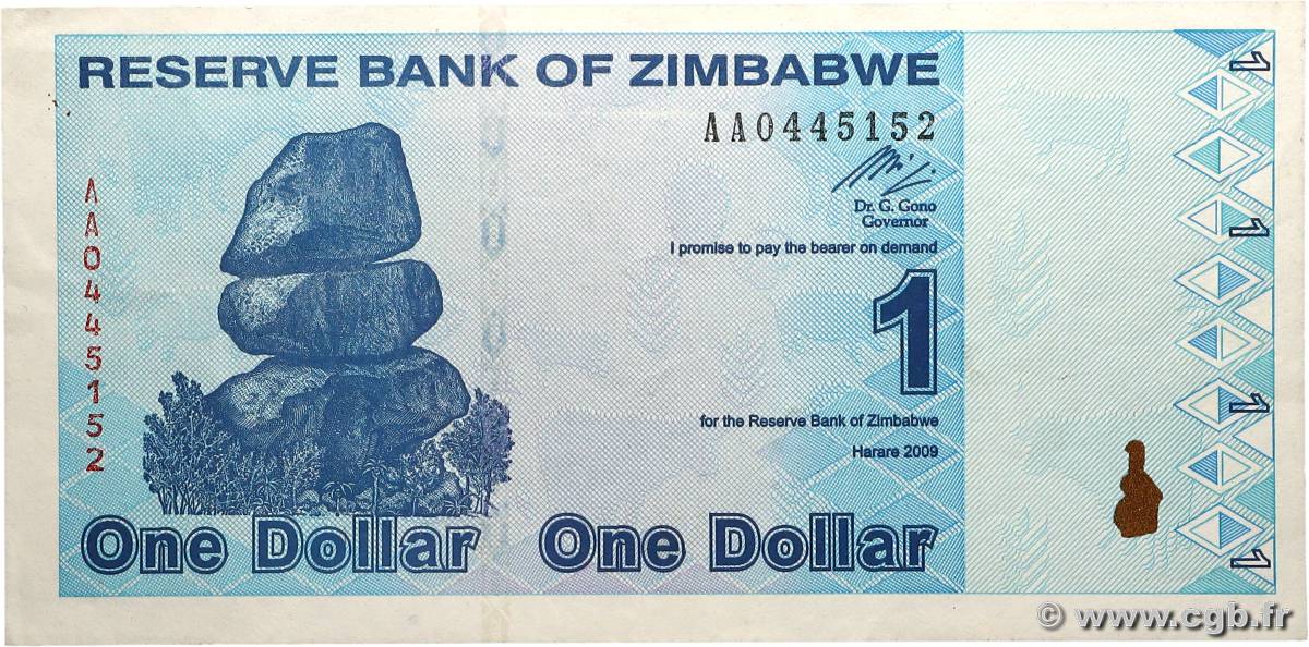 1 Dollar ZIMBABWE  2009 P.92 VF+