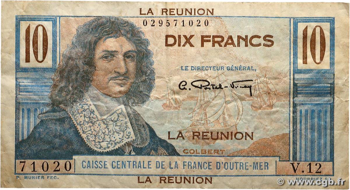 10 Francs Colbert ÎLE DE LA RÉUNION  1947 P.42a TB