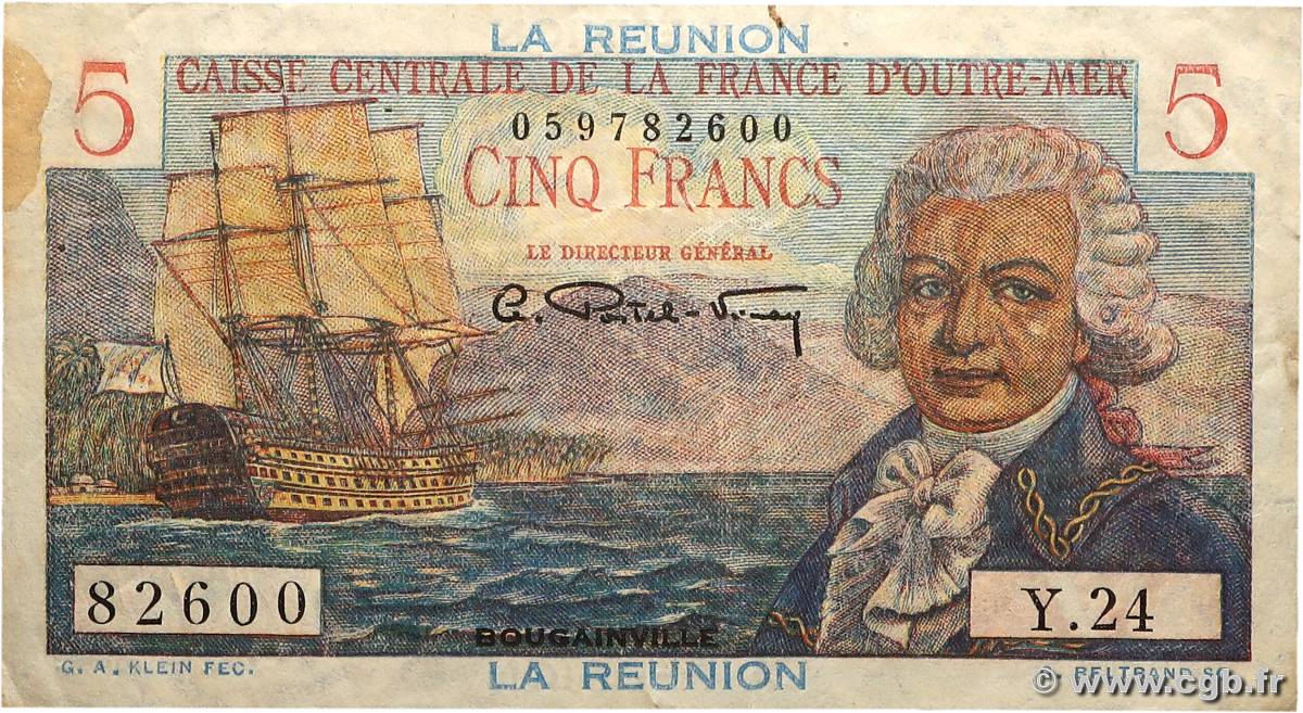 5 Francs Bougainville ÎLE DE LA RÉUNION  1946 P.41a TB+