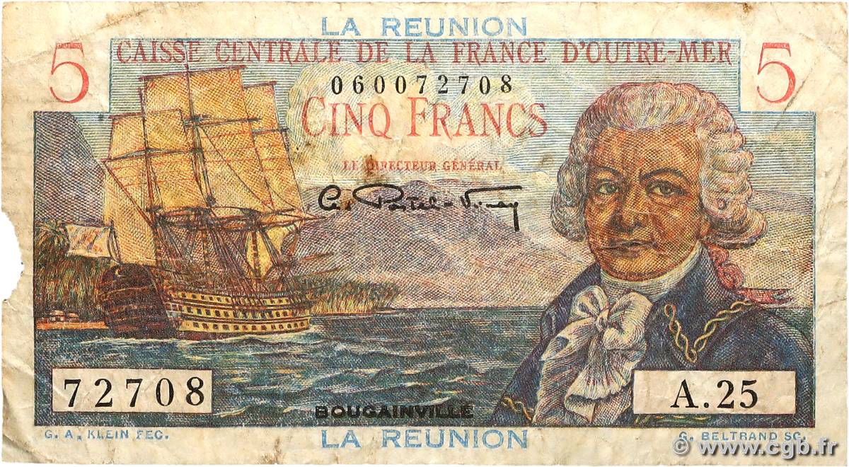 5 Francs Bougainville ÎLE DE LA RÉUNION  1946 P.41a B+