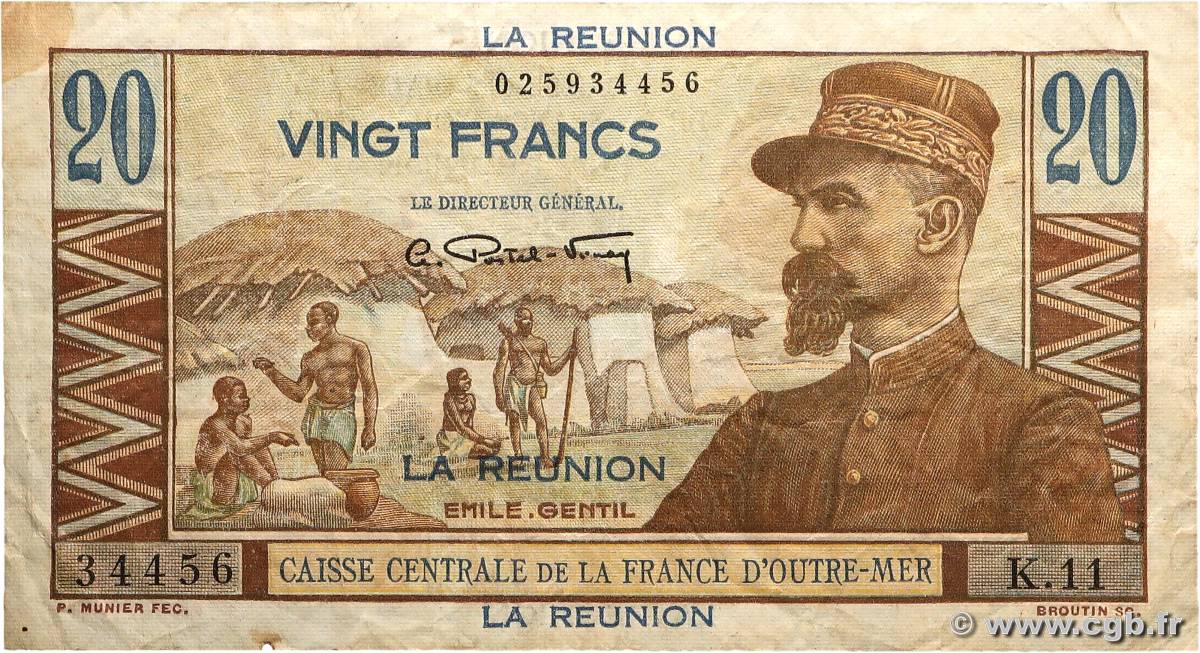 20 Francs Émile Gentil ÎLE DE LA RÉUNION  1946 P.43a TB+