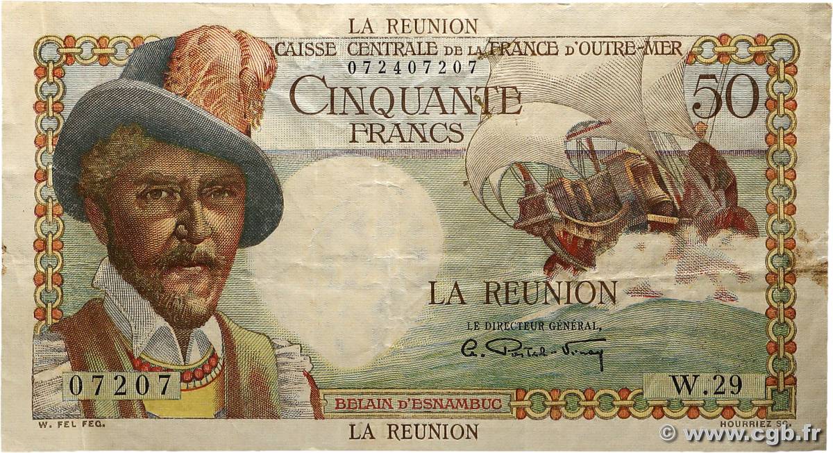 50 Francs Belain d Esnambuc ÎLE DE LA RÉUNION  1946 P.44a TTB