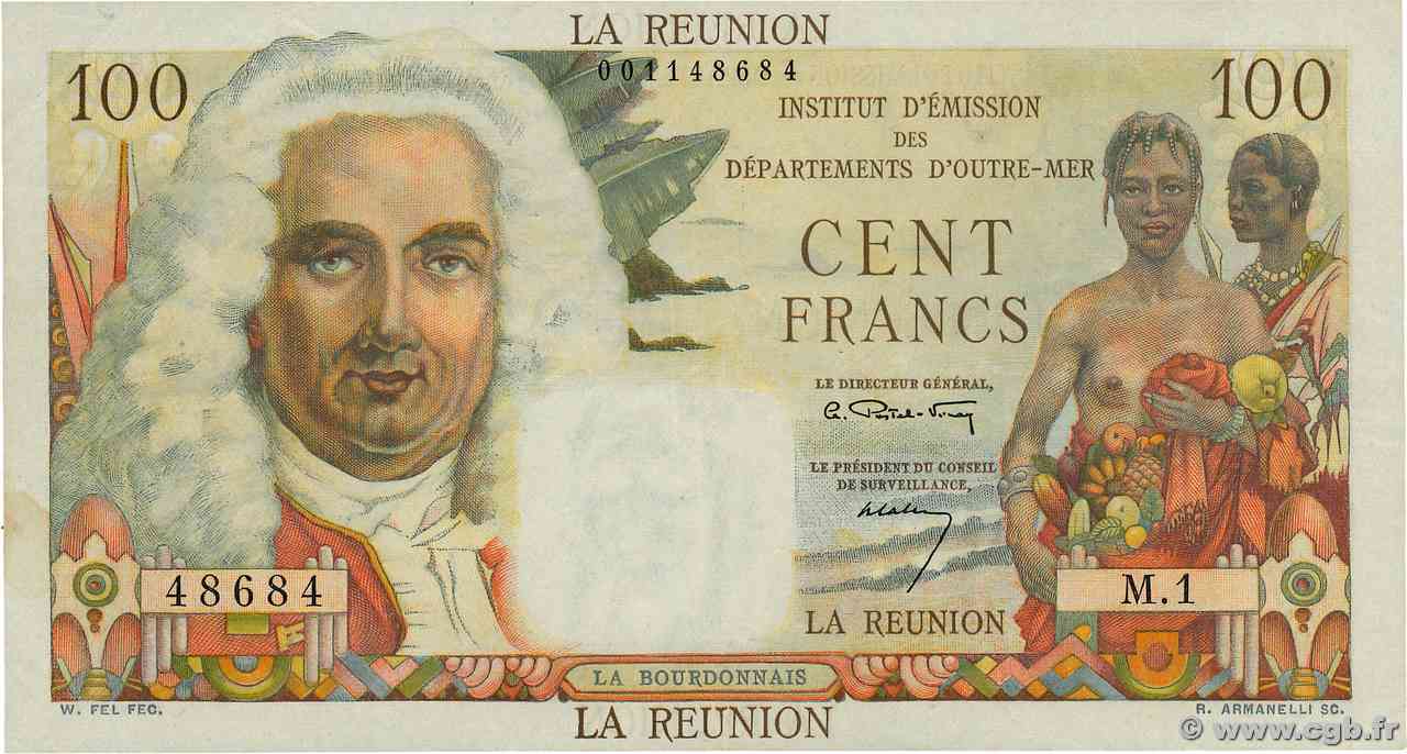 100 Francs La Bourdonnais Numéro radar ISOLA RIUNIONE  1960 P.49a BB