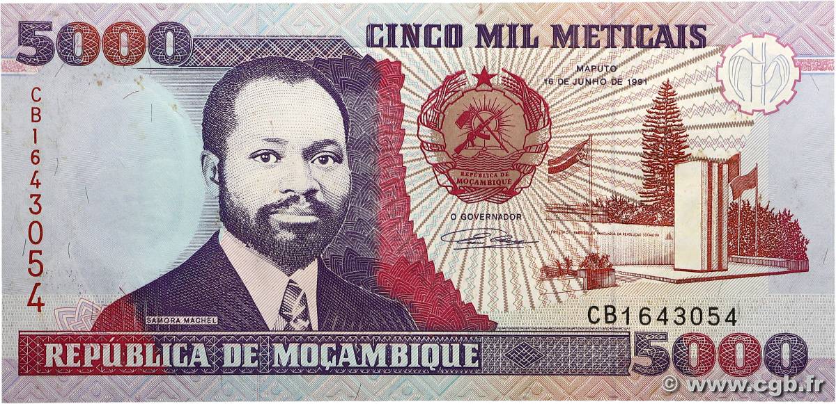 5000 Meticais MOZAMBIQUE  1991 P.136 UNC-