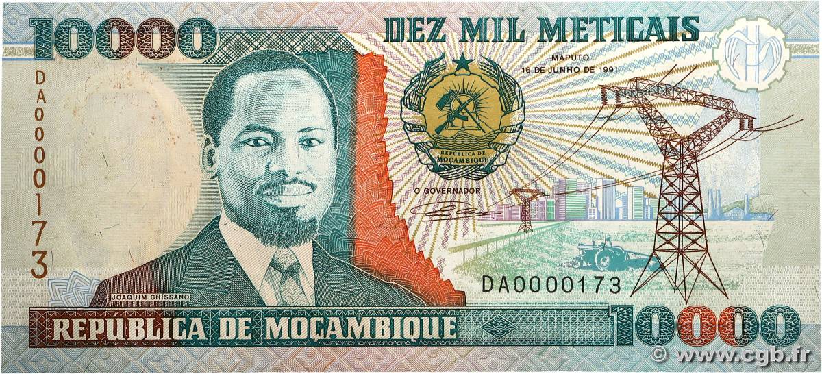10000 Meticais MOZAMBICO  1991 P.137 AU+