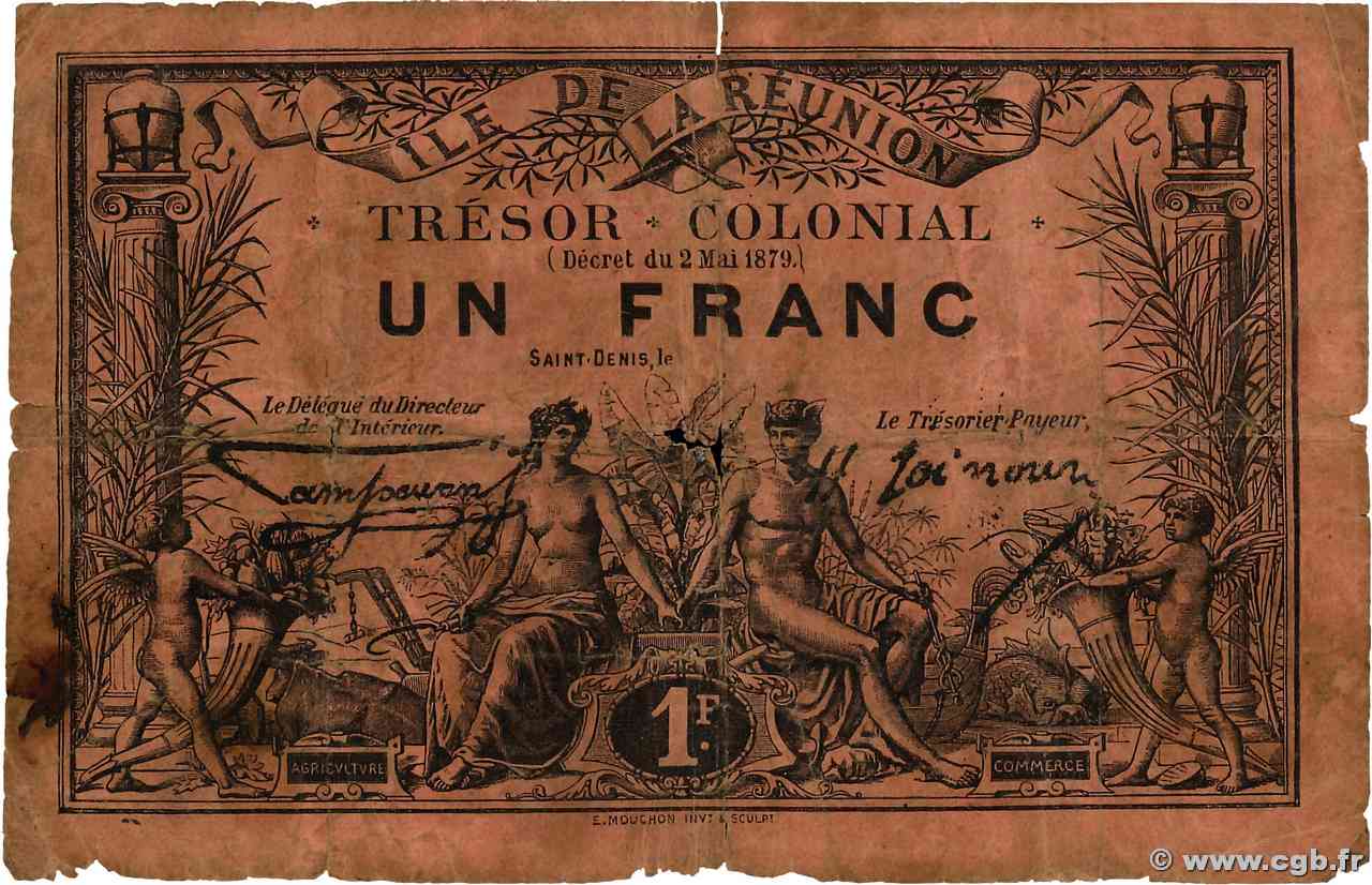 1 Franc ISLA DE LA REUNIóN  1879 P.09 MC