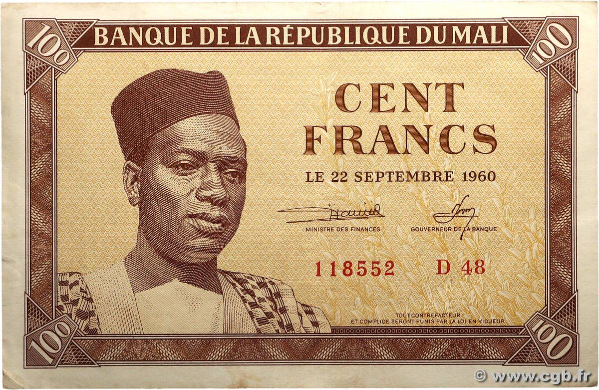 100 Francs MALí  1960 P.02 MBC+