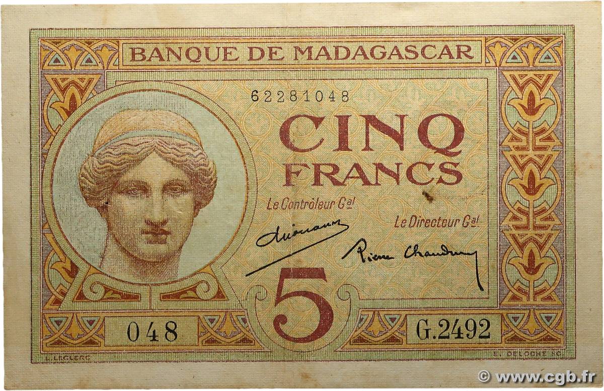 5 Francs MADAGASCAR  1937 P.035 SUP