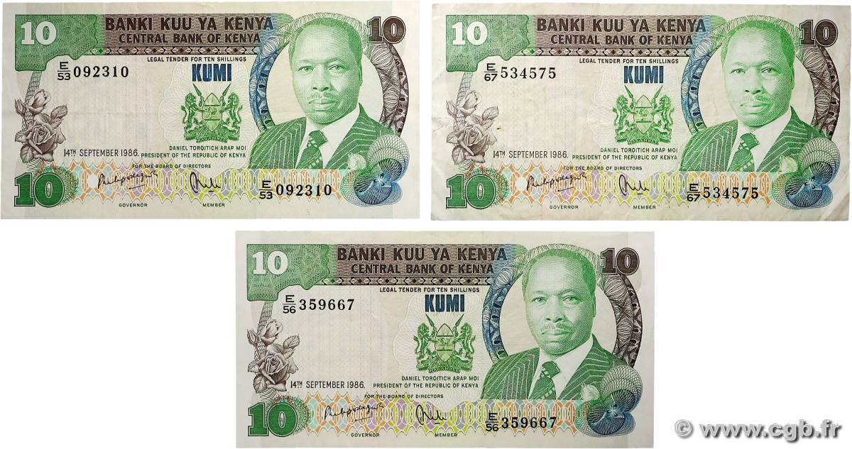10 Shillings Lot KENYA  1986 P.20e TTB+
