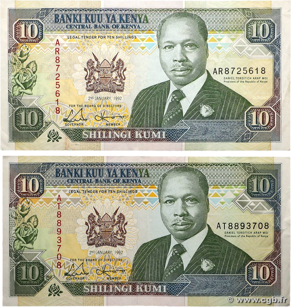 10 Shillings Lot KENIA  1992 P.24d MBC+