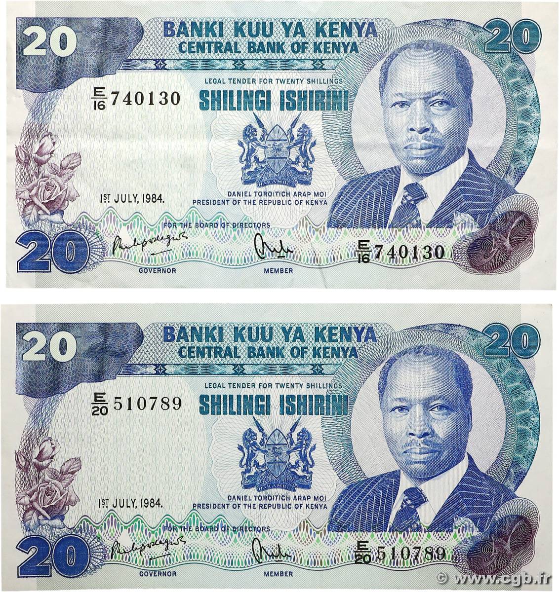 20 Shillings Lot KENYA  1984 P.21c TTB+