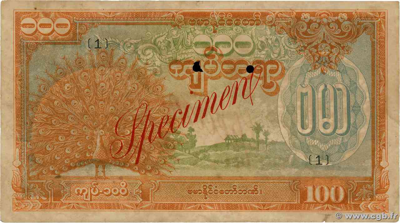 100 Kyats Spécimen BIRMANIE  1944 P.21s1 TB+