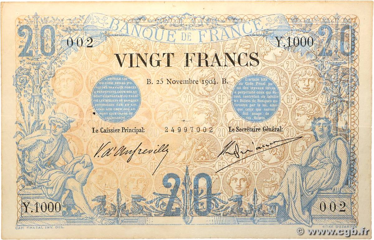 20 Francs NOIR Numéro spécial FRANKREICH  1904 F.09.03 fSS