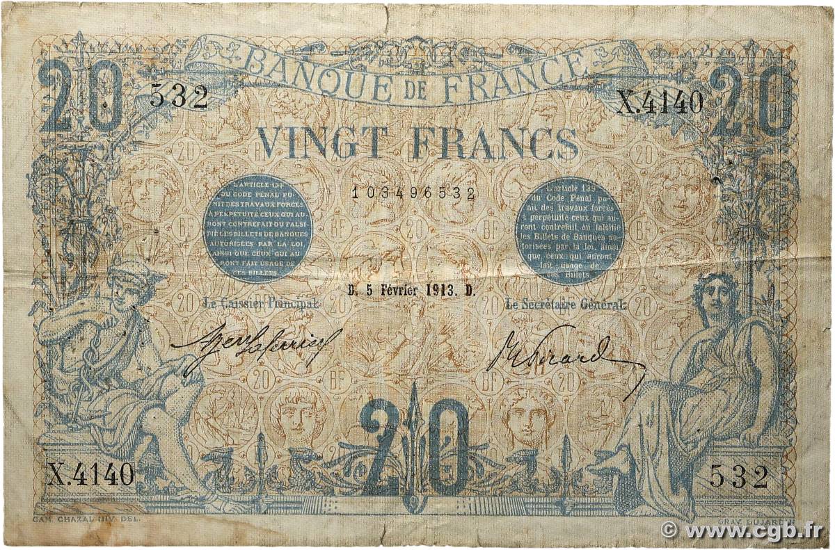 20 Francs BLEU FRANCE  1913 F.10.03 TB