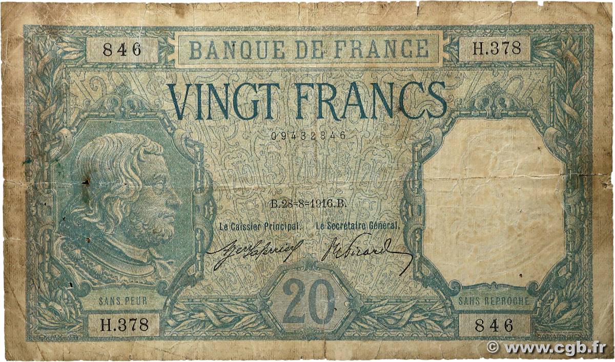 20 Francs BAYARD FRANCIA  1916 F.11.01 B