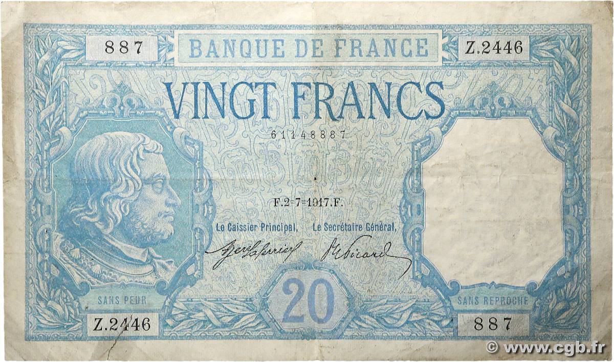20 Francs BAYARD FRANCE  1917 F.11.02 TB