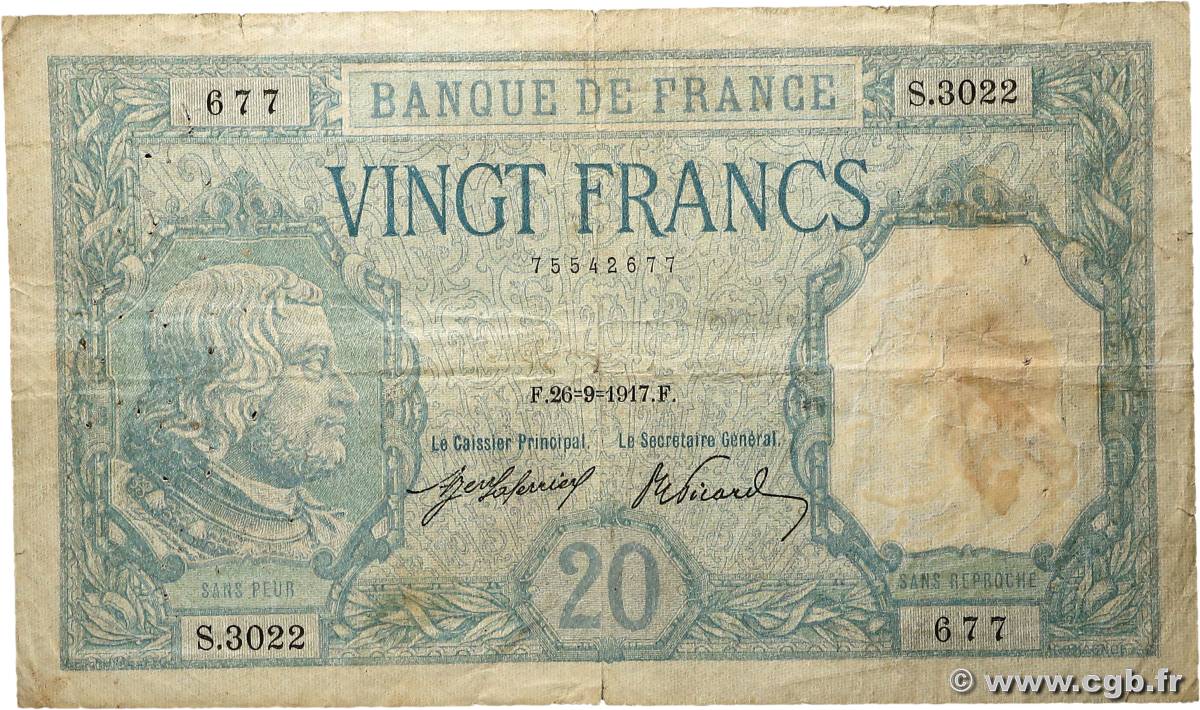 20 Francs BAYARD FRANCE  1917 F.11.02 TB