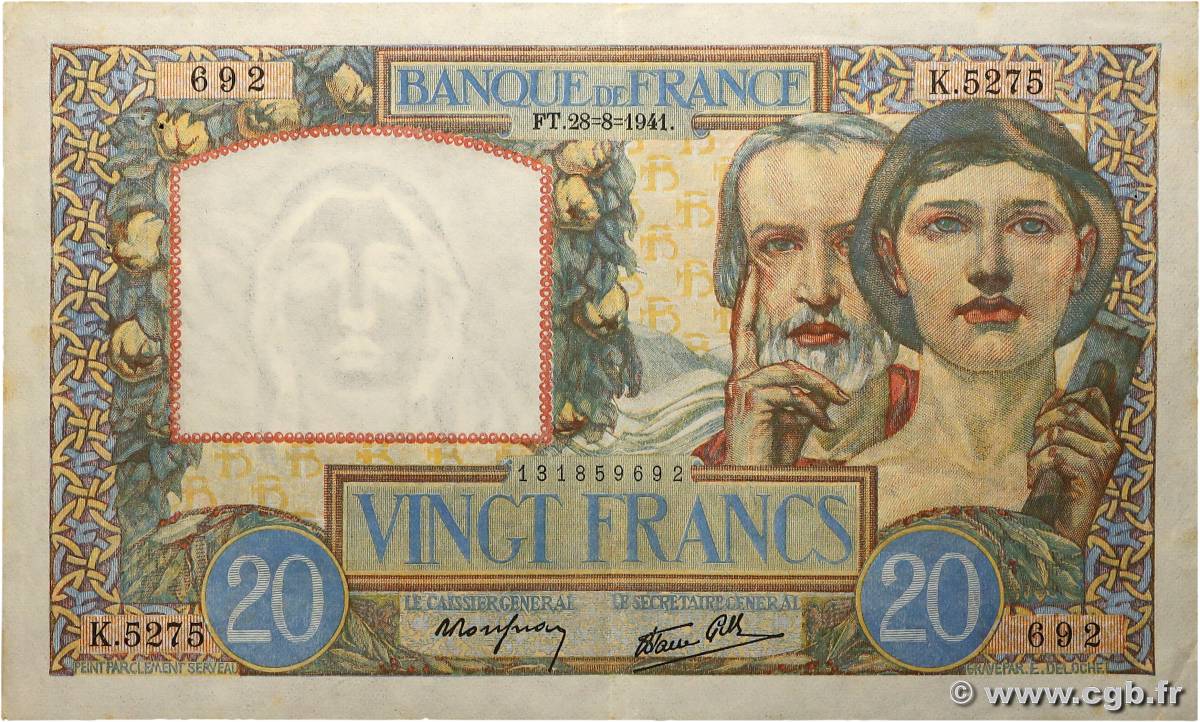 20 Francs TRAVAIL ET SCIENCE FRANCIA  1941 F.12.17 MBC+