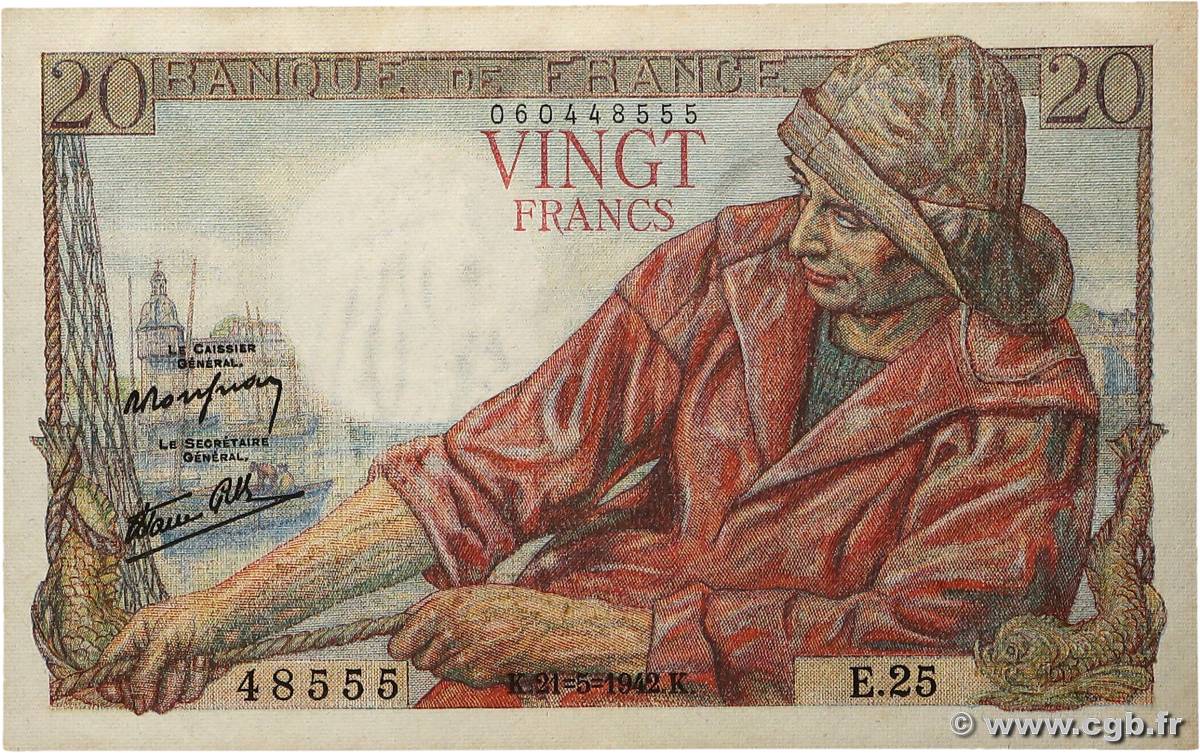 20 Francs PÊCHEUR FRANCE  1942 F.13.02 SPL+