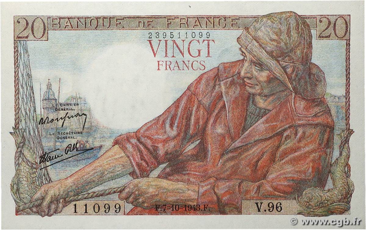 20 Francs PÊCHEUR FRANCE  1943 F.13.07 pr.NEUF