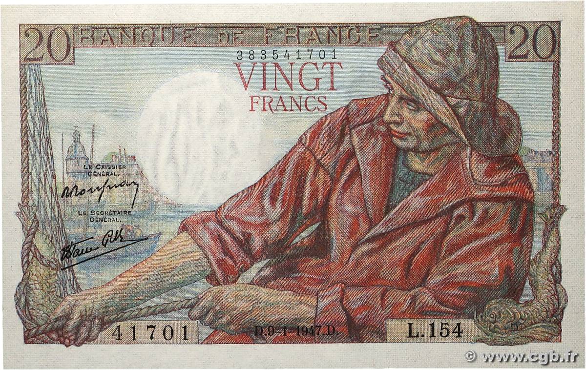 20 Francs PÊCHEUR FRANCE  1947 F.13.11 NEUF