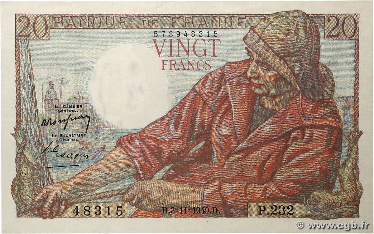 20 Francs PÊCHEUR FRANCE  1949 F.13.16 SPL