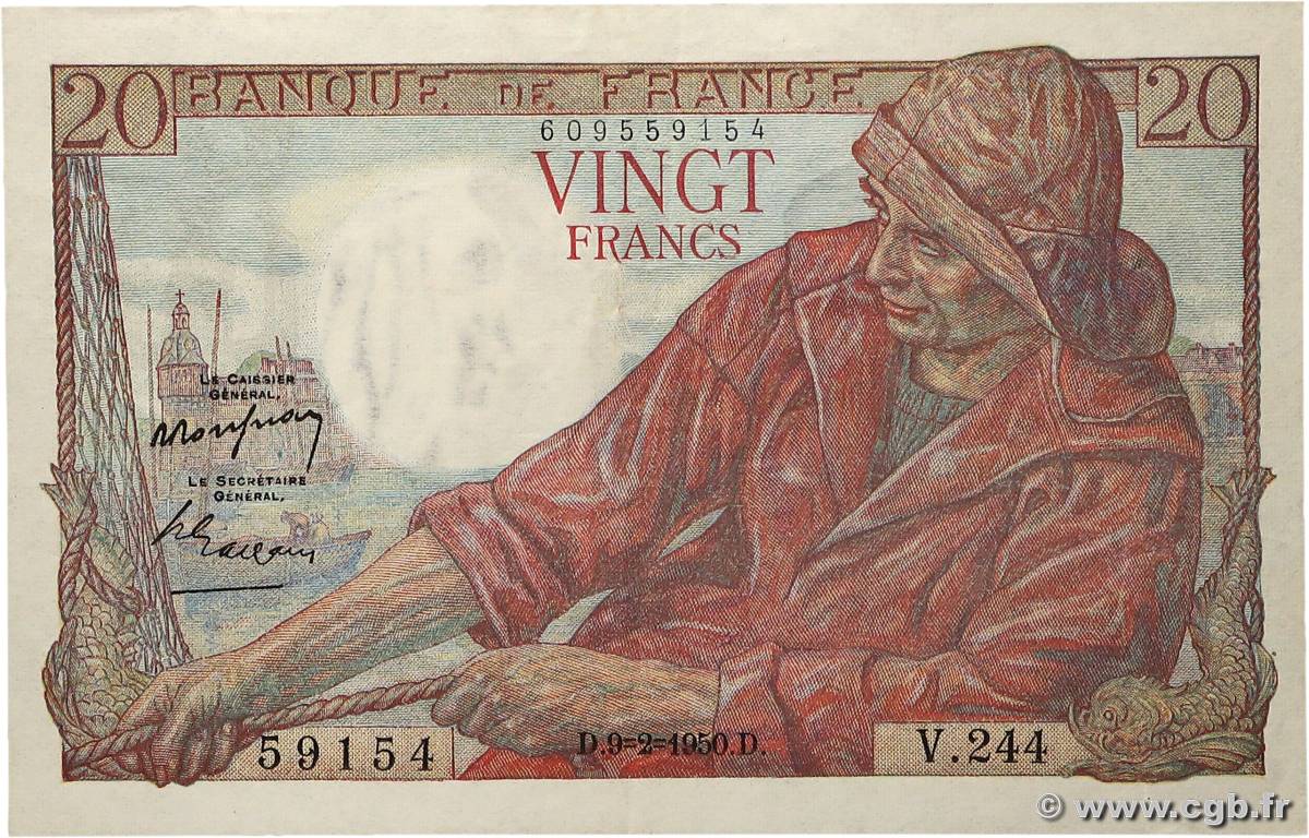 20 Francs PÊCHEUR FRANCE  1950 F.13.17 TTB+