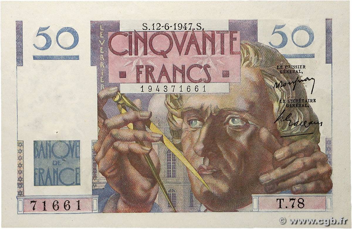 50 Francs LE VERRIER FRANCE  1947 F.20.08 pr.SPL