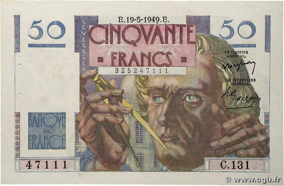 50 Francs LE VERRIER FRANCE  1949 F.20.12 pr.SPL