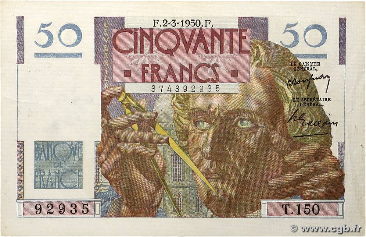 50 Francs LE VERRIER FRANCE  1950 F.20.14 pr.SUP