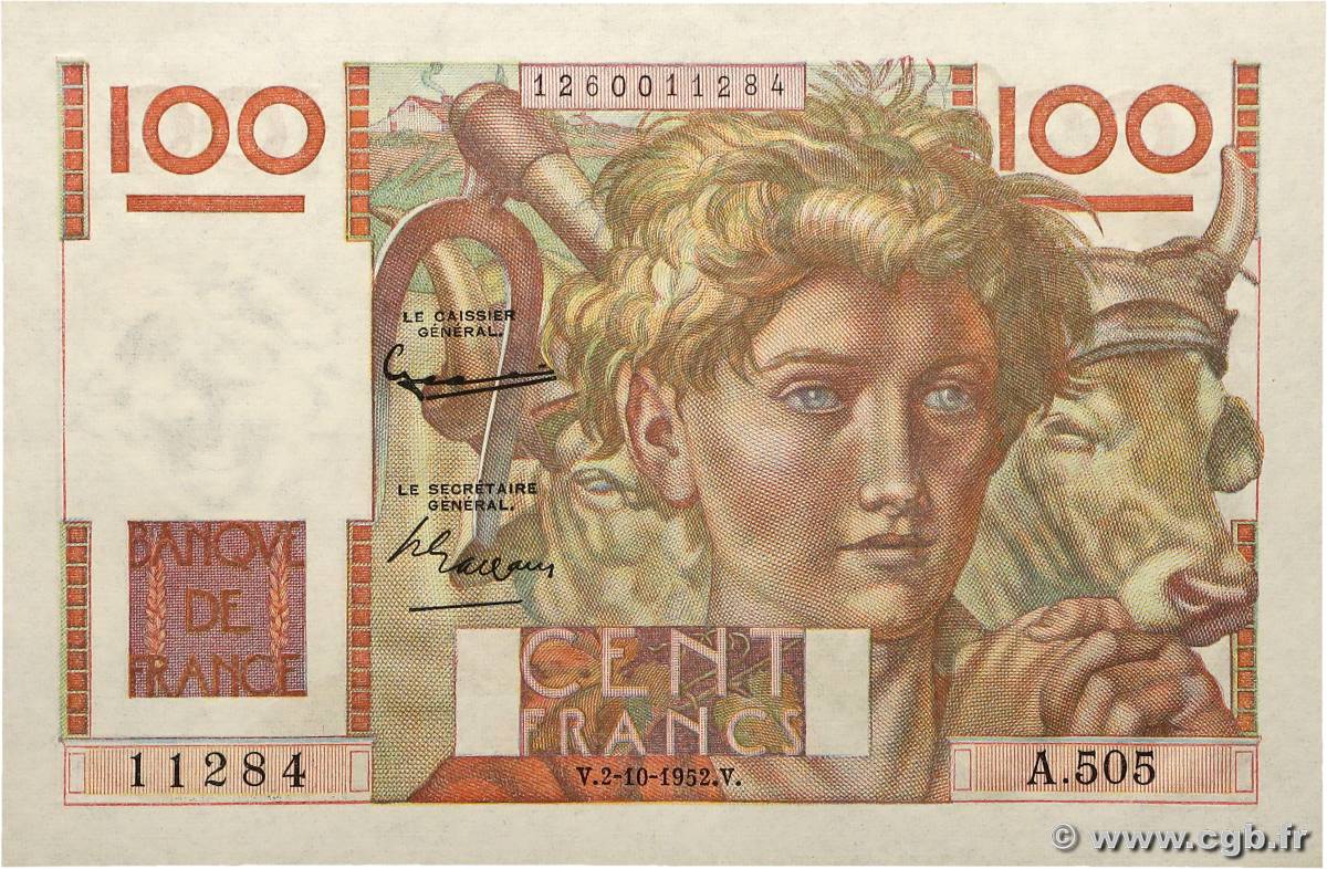 100 Francs JEUNE PAYSAN filigrane inversé FRANCIA  1952 F.28bis.01 SC
