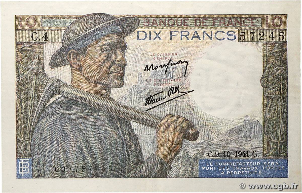 10 Francs MINEUR FRANCE  1941 F.08.02 TTB+