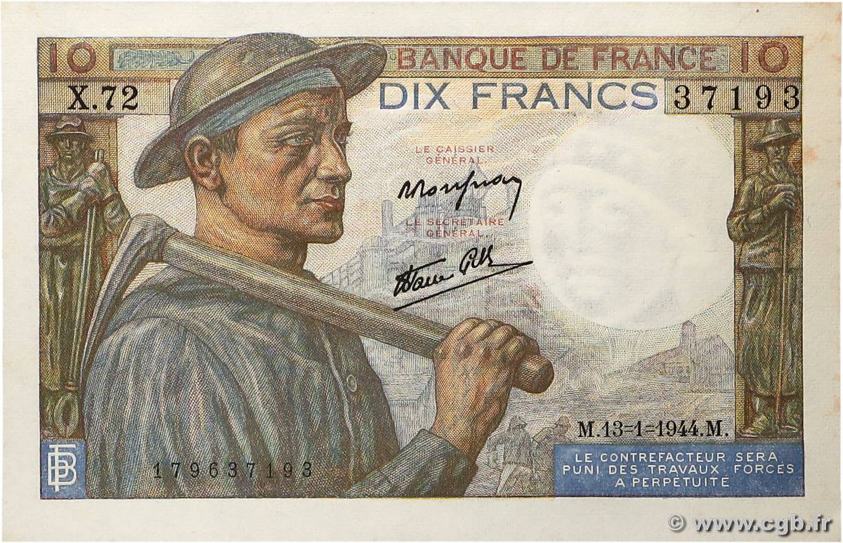 10 Francs MINEUR FRANCE  1944 F.08.10 pr.NEUF