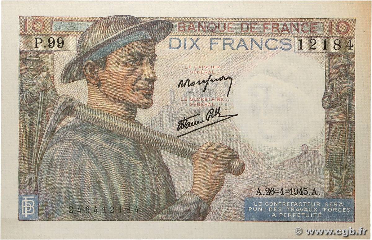 10 Francs MINEUR FRANCE  1945 F.08.14 pr.NEUF