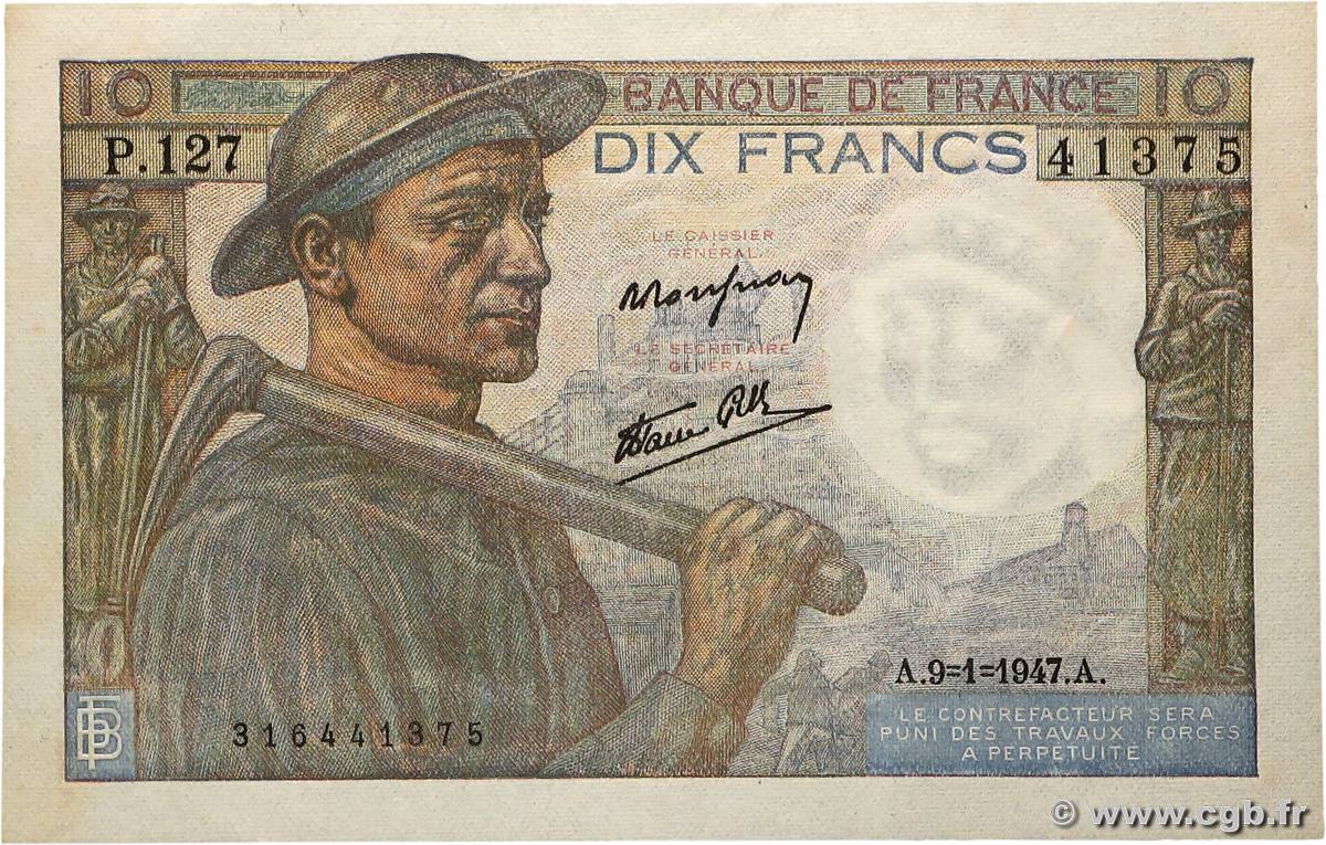 10 Francs MINEUR FRANCE  1947 F.08.17 pr.SPL