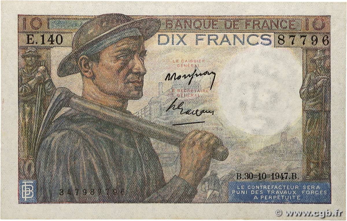 10 Francs MINEUR FRANCE  1947 F.08.18 SPL+