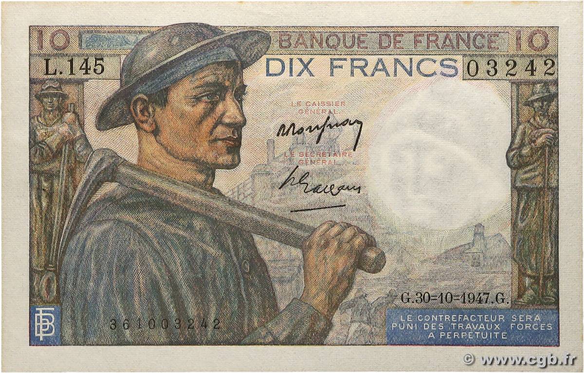 10 Francs MINEUR FRANCE  1947 F.08.18 SPL