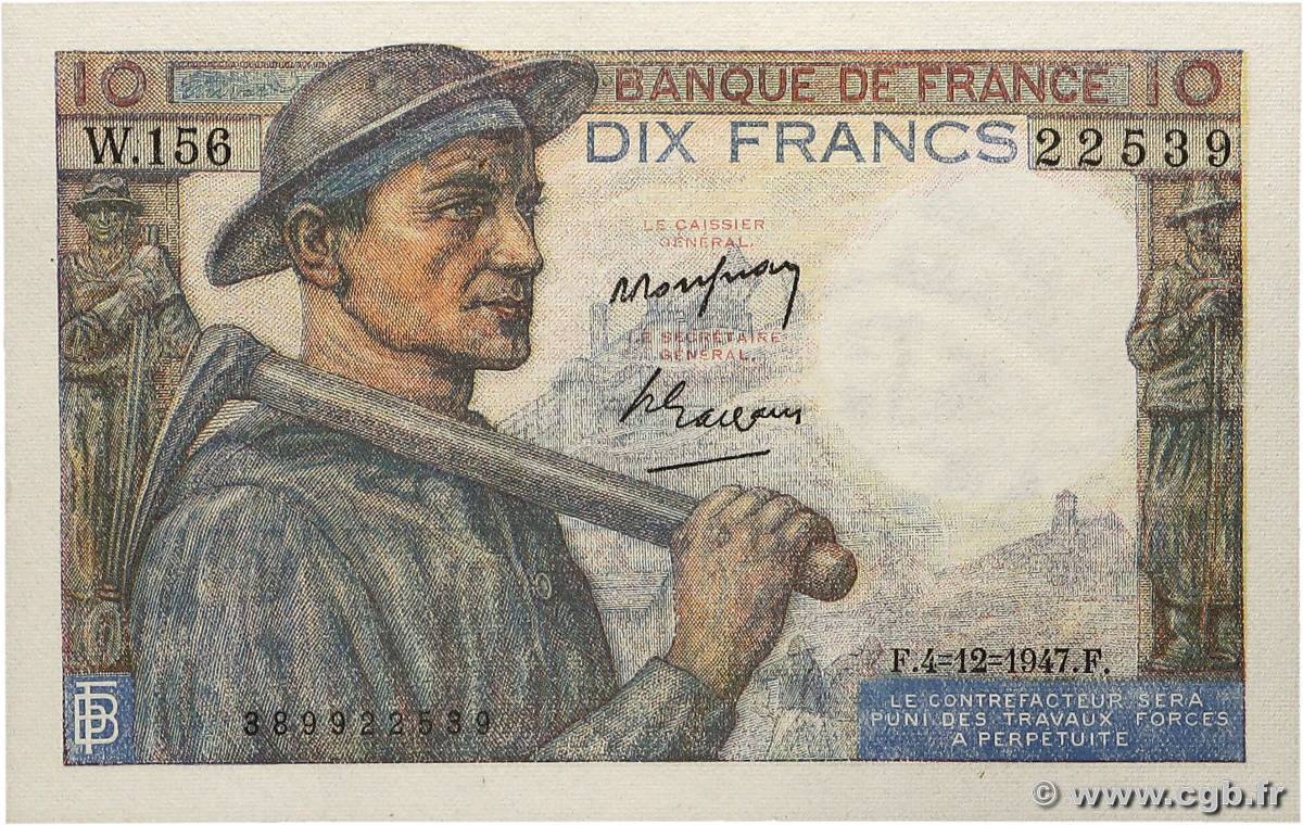 10 Francs MINEUR FRANCE  1947 F.08.19 NEUF