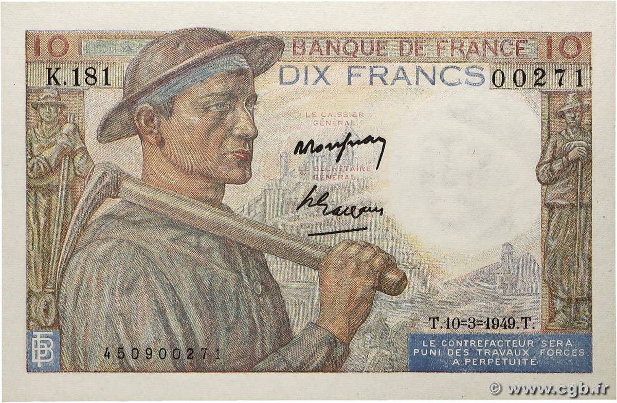 10 Francs MINEUR FRANCE  1949 F.08.20 pr.NEUF