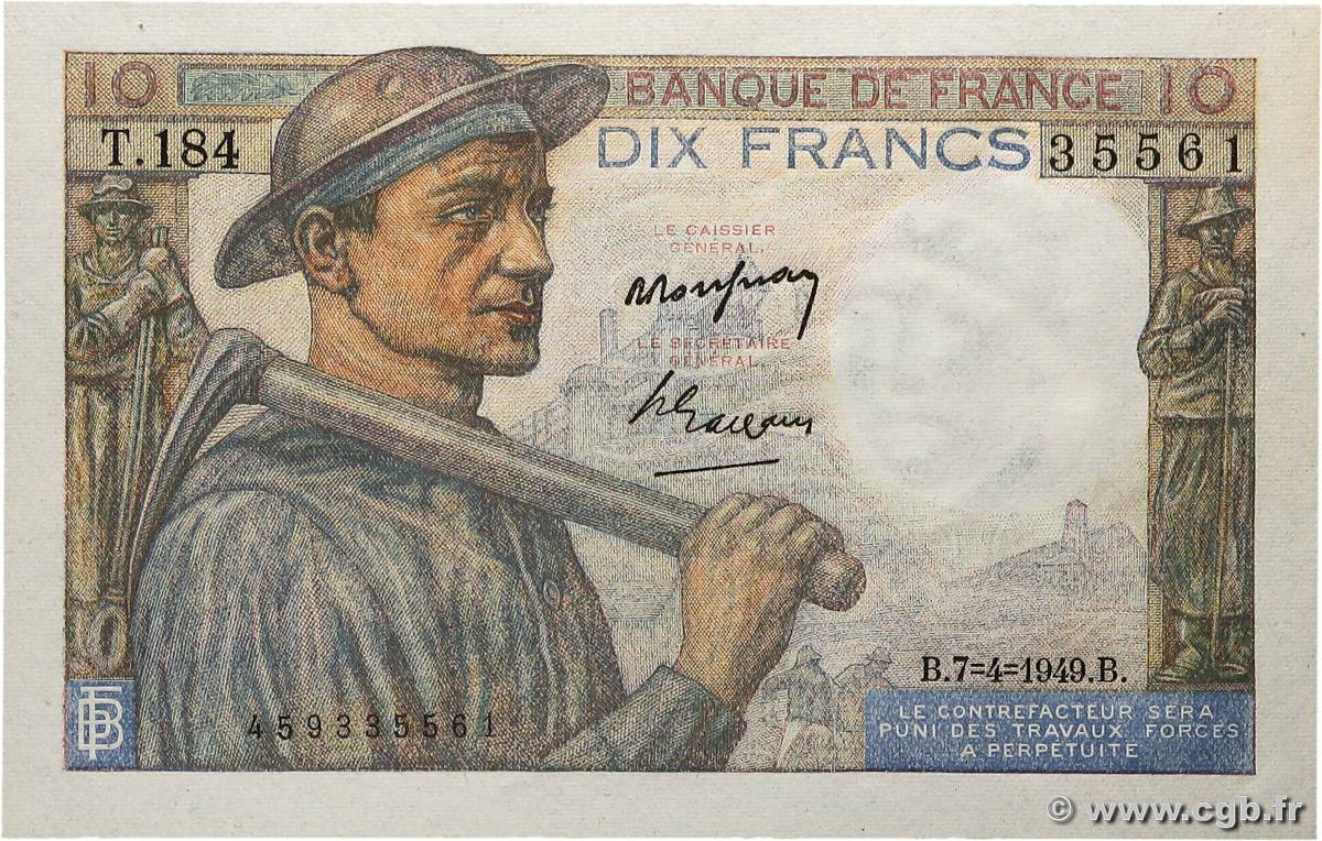 10 Francs MINEUR FRANCE  1949 F.08.21 NEUF